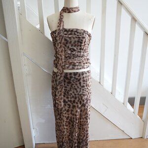ZARA Viral Leopard Mesh Ruched 2-Piece Set • Size M